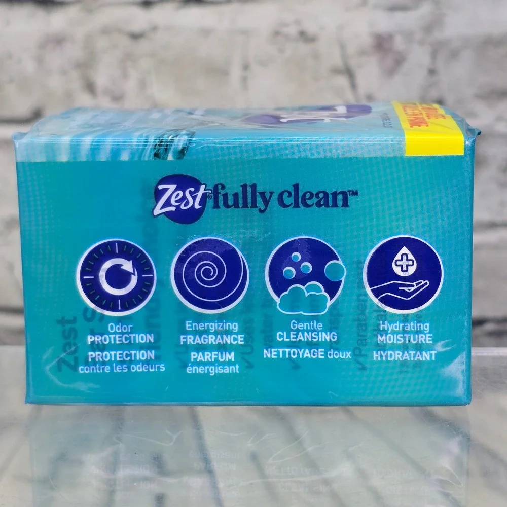 Zest Refreshing Aqua Deodorant Bar Soap 8 Bars Total 4.12oz Vitamin E Bonus Size